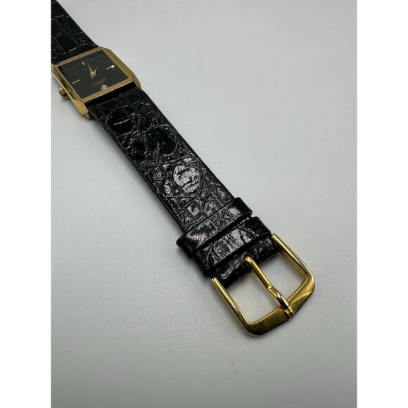 Vintage Jaques Prevard Tank Watch Women Gold Black Embossed Leather Band 8.5" - Picture 3 of 12